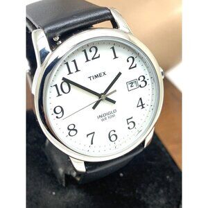 Timex Men's Watch TW2V05400 Quartz Indiglo White Dial Black Leather Band…